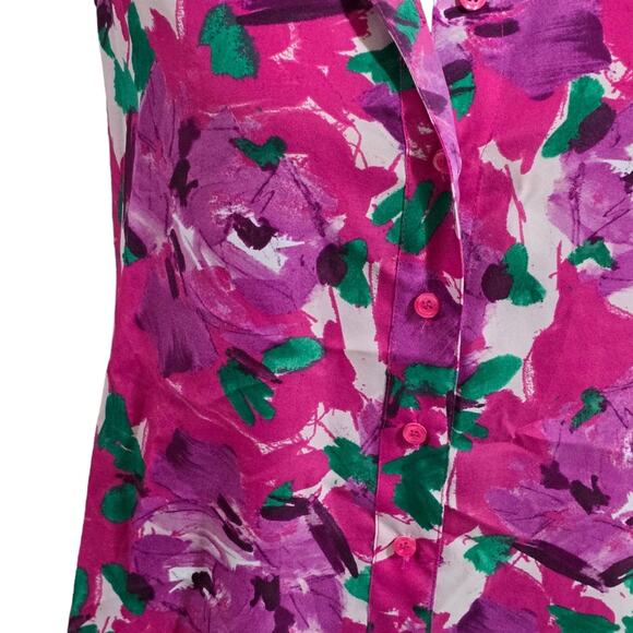 J. Crew Purple Roses and Pink Floral Button Down Tank Top Shirt Size 2 Xs - Picture 5 of 7